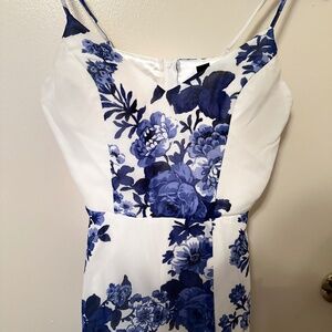 Slit prom dress with floral touch